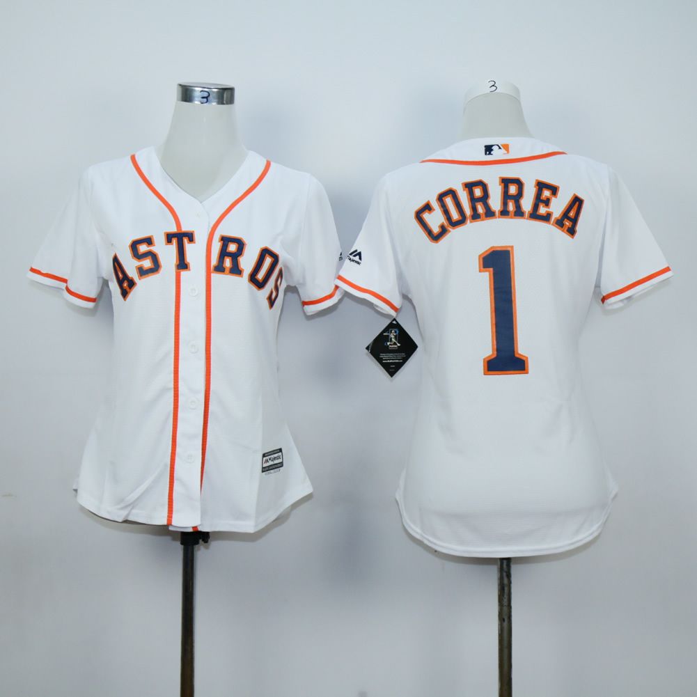 Women Houston Astros #1 Correa White MLB Jerseys->women mlb jersey->Women Jersey
